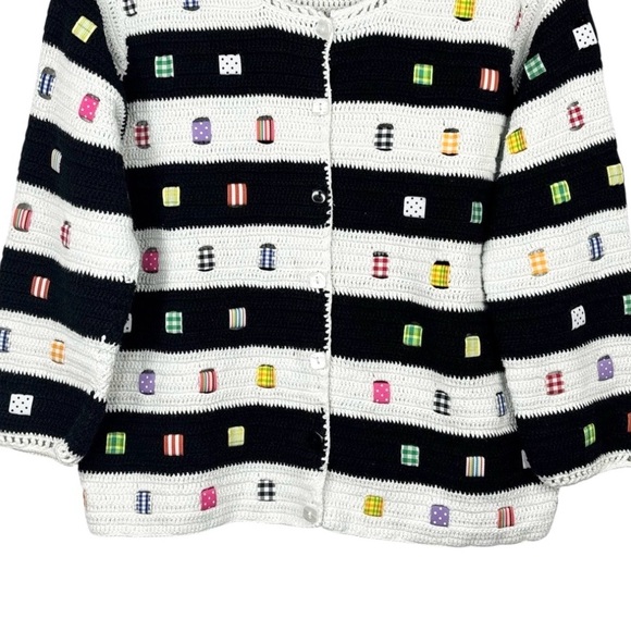 VTG Design Options Knit Black & White Stripes & Patchwork Detail Cardigan S - Picture 3 of 9